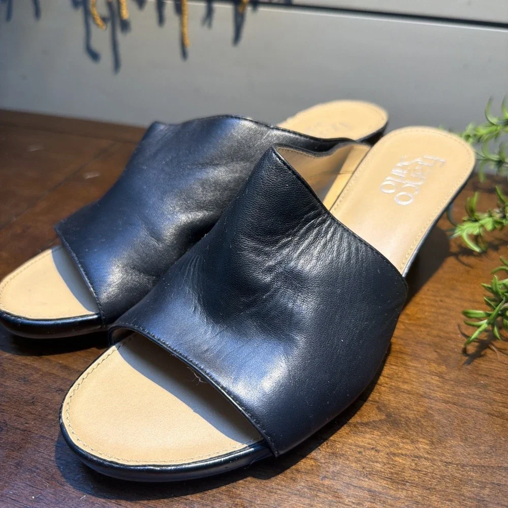 Franco Sarto Dublin Leather Wedge Sandals Heels Size 6 Slip On Open Toe